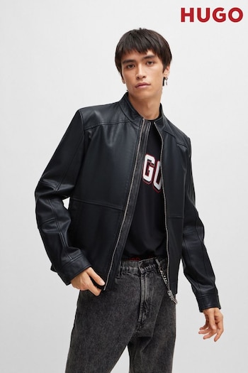 HUGO Black Slim Fit Leather Jacket (Q75126) | £389