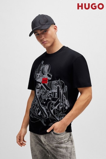 HUGO Relaxed-Fit Black T-Shirt in Cotton Jersey With Seasonal Artwork (Q75132) | £69