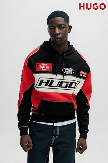 HUGO Red/Black Racing Inspired Logo Relaxed Fit Hoodie (Q75134) | £169