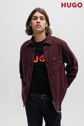 HUGO Oversized Fit Pink Shirt in Checked Cotton Flannel (Q75136) | £119