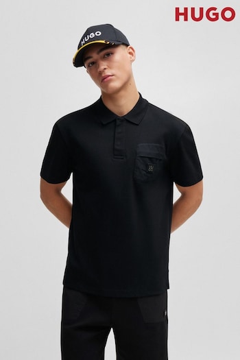 HUGO Interlock Cotton Black Polo Shirt With Stacked Logo Trim (Q75141) | £99