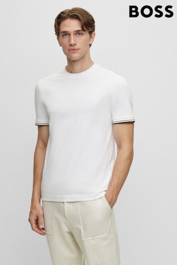 BOSS White Cotton Jersey Signature Stripe T-Shirt (Q75147) | £79