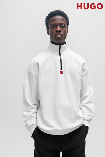 HUGO White Relaxed Fit Zip Neck Sweatshirt (Q75148) | £99