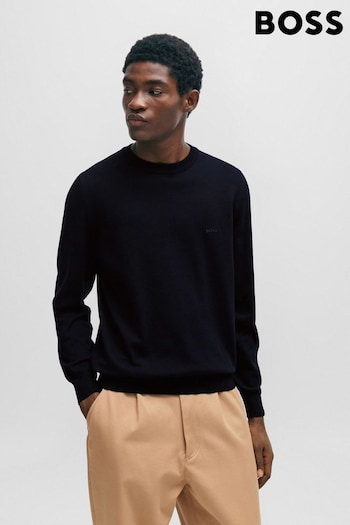 BOSS Blue Crew Neck Sweater In Cotton With Embroidered Logo (Q75154) | £129