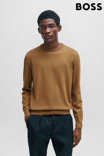 BOSS Natural Crew Neck Sweater In Cotton With Embroidered Logo (Q75155) | £129