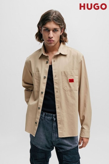 HUGO Oversized-Fit Natural Shirt in Cotton Twill With Logo Label (Q75159) | £99