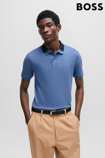 BOSS Blue Interlock-Cotton Slim-Fit J3518022 Polo Shirt With Colour-Blocked Collar (Q75166) | £119