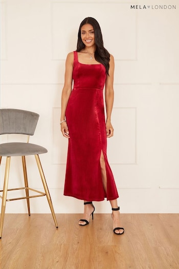 Mela Red Velvet Fitted Midi Dress (Q75175) | £50
