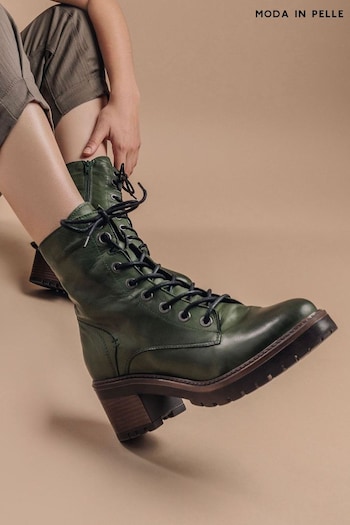 Moda in Pelle Green Bellzie Lace up Leather Ankle Boots (Q75202) | £139