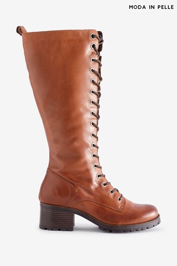 Moda in Pelle Brown Halina Long Lace-Up Boots On Beretta Unit (Q75205) | £249