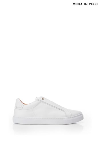 Moda in Pelle Bencina Slip On White Trainers with Elastic (Q75209) | £99