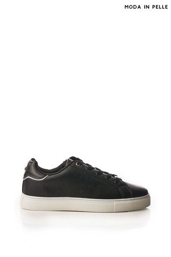 Moda in Pelle Acantha Slab Sole Lace Up Black Trainers With Star Perforation (Q75216) | £109