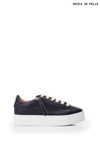 Moda in Pelle Blue Bellahby Lace-Up Slab Trainers on Chunky Anelade (Q75219) | £109