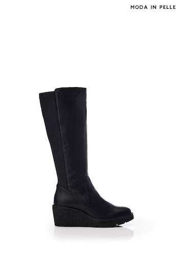 Moda in Pelle Harpette Crepe Wedge Long Side Zip Black Boots (Q75233) | £220
