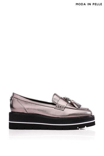 Moda in Pelle Grey Faeye Chunky Eva Wedges Slip-Ons Loafers (Q75250) | £99