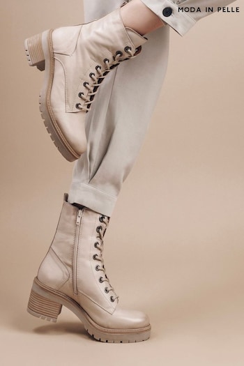 Moda in Pelle Bellzie Lace Up Leather Nude Ankle Boots (Q75263) | £139
