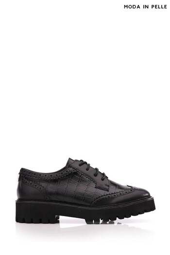 Moda in Pelle Elviee Lace Up Chunky Brogue Black Shoes (Q75267) | £109