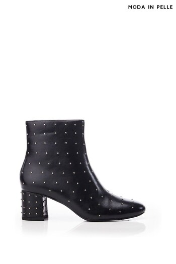 Moda in Pelle Kravitz All-Over Pin Stud Low Block Ankle Black Boots (Q75272) | £109