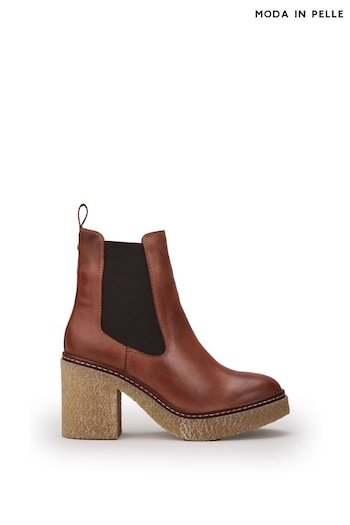 Moda in Pelle Brown Breeanna Short Platform Crepe Heels Boots (Q75278) | £139