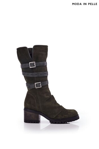 Moda in Pelle Green Brendie Ruched 3 Buckle Casual Calf Boots (Q75283) | £190