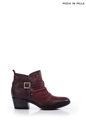 Moda in Pelle Red Braya Low Block Stud Western Ankle Boots (Q75284) | £139