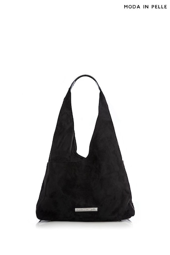Moda in Pelle Black Glamslouch Large Studded Hobo Bag (Q75290) | £89