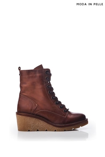 Moda in Pelle Brown Braniyah Wedge Heel Lace Up Ankle Boots (Q75291) | £149