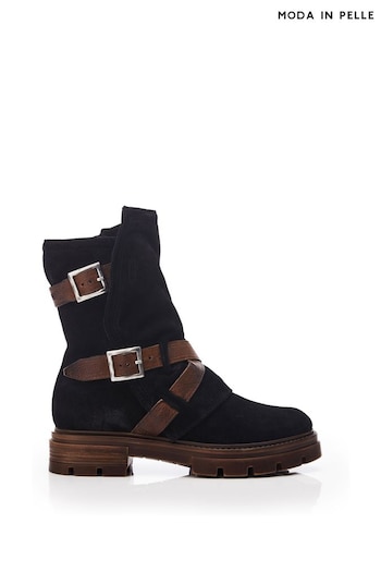 Moda in Pelle Briona Front Wrap Side Buckle Chunky Sole Ankle Boots (Q75293) | £169