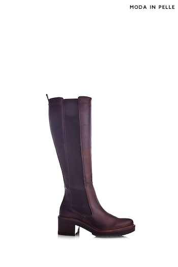 Moda in Pelle Linettie Long Chelsea Block Heel Brown Boots (Q75302) | £206