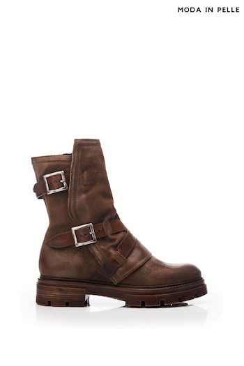 Moda in Pelle Briona Front Wrap Side Buckle Chunky Sole Ankle medio Boots (Q75303) | £169