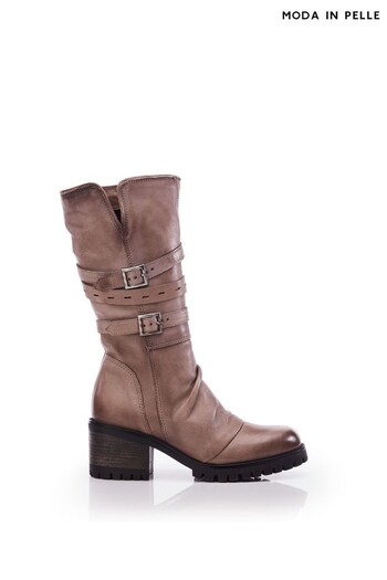 Moda in Pelle Brendie Ruched 3 Buckle Casual Calf Natural Boots (Q75309) | £190