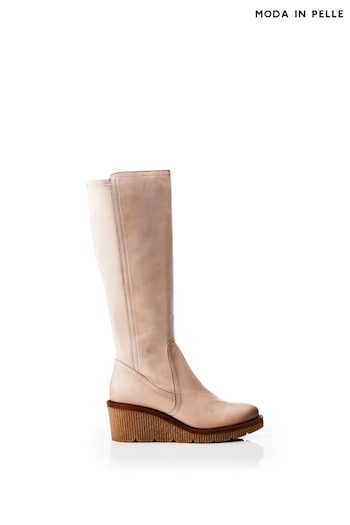 Moda in Pelle Harpette Crepe Wedges Long Side Zip Nude Boots (Q75317) | £220