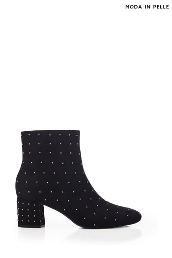 Moda in Pelle Kravitz All-Over Pin Stud Low Block Ankle Black Boots (Q75318) | £109