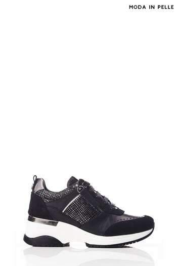 Moda in Pelle Alican Chunky Lace-Up Wedges Black Trainers (Q75330) | £109