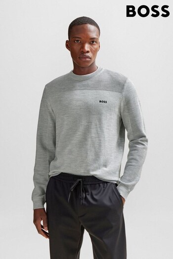 BOSS Grey Branded Crew-Neck Sweater in Dry-Flex Fabric (Q75352) | £139