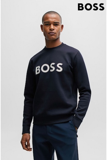 BOSS Blue Cotton-Blend Sweatshirt With HD Logo Print (Q75355) | £139