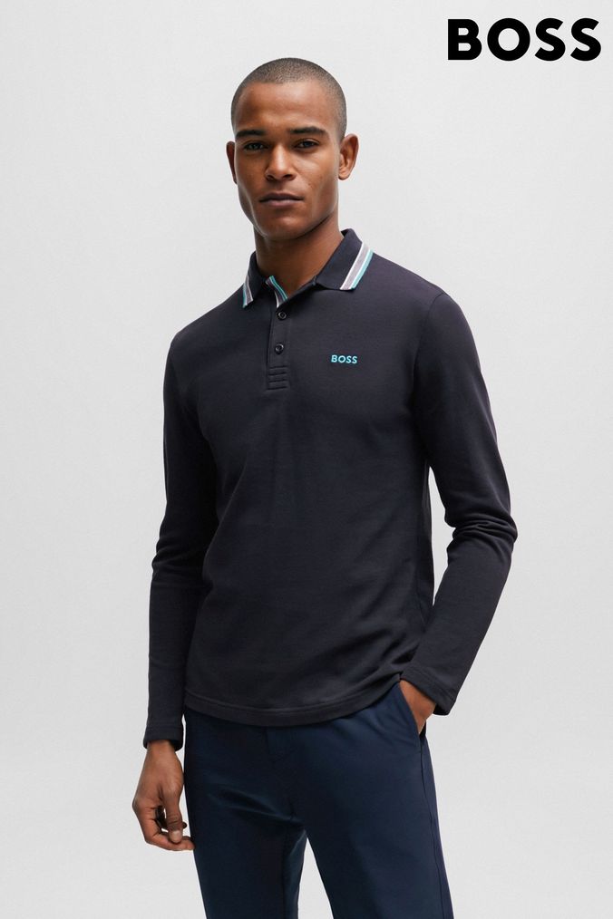 Hugo boss grey long sleeve shop polo