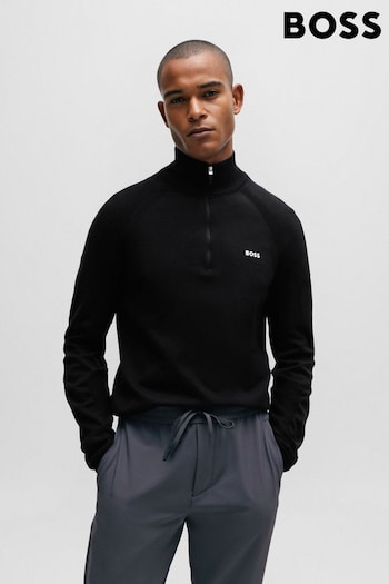 BOSS Black Cotton-Blend Zip-Neck Sweater With Logo Detail (Q75362) | £189
