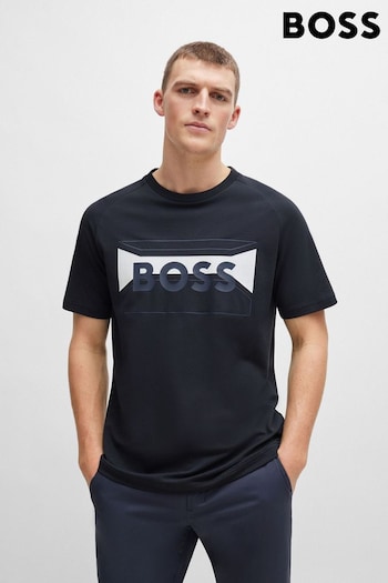 BOSS Blue Cotton-Blend Regular-Fit T-Shirt With Logo Artwork (Q75363) | £69