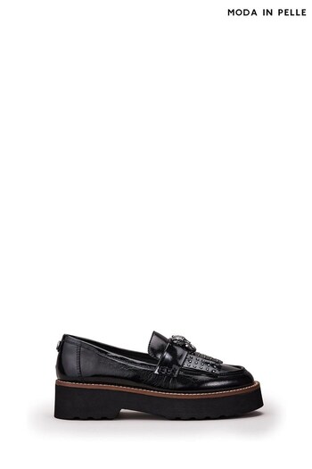 Moda in Pelle Evaleah Chunky Platform Black Shoes With Studded Tassles (Q75372) | £99