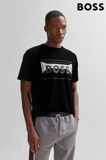 BOSS Black Cotton-blend Regular-fit T-Shirt With Logo Artwork (Q75377) | £69