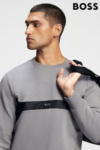 BOSS Grey Mixed-Material Regular-Fit Sweatshirt With Logo Print (Q75380) | £169