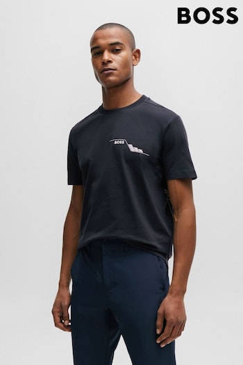 BOSS Blue Cotton-Jersey T-Shirt With Crew Neck and Seasonal Artwork (Q75381) | £69