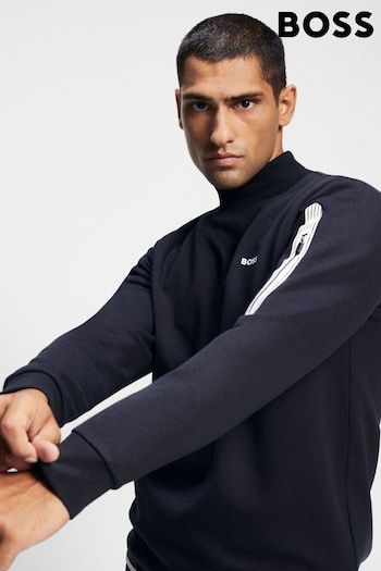BOSS Navy Blue Cotton-Blend Sweatshirt With HD Logo Print (Q75385) | £139
