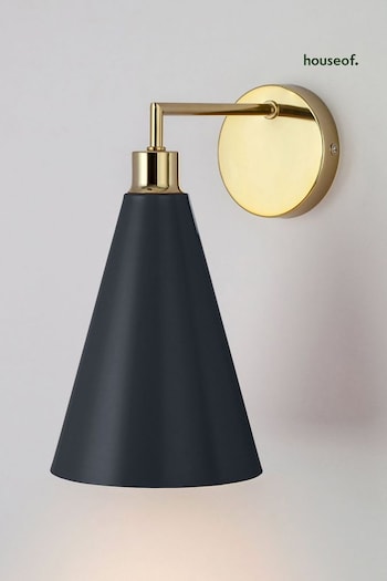 Houseof. Grey Metal Cone Shade Wall Light (Q75399) | £90