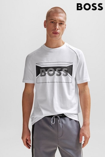 BOSS White Cotton-Blend Regular-fit T-Shirt with Logo Artwork (Q75404) | £69