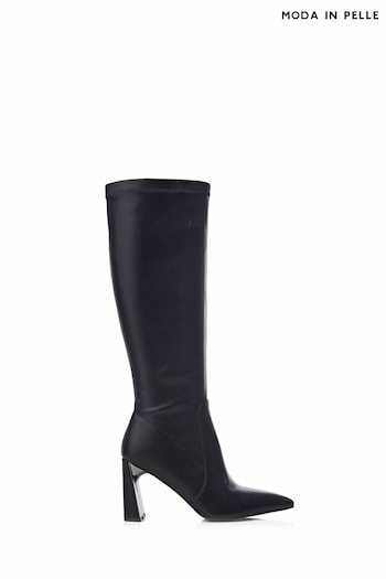 Moda in Pelle Tamika Slim Heel Metal Back Stretch Long Smart Black Boots (Q75408) | £159