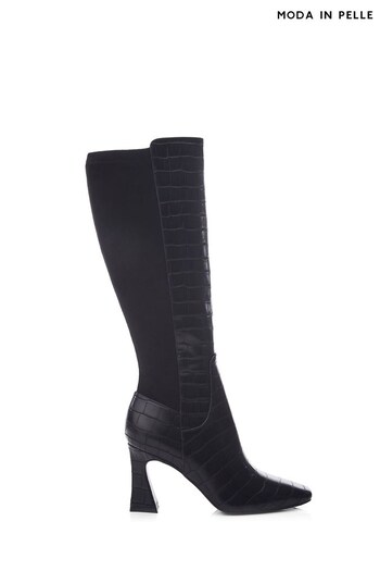 Moda in Pelle Millea Long Swoosh Heel Square Toe Black Boots (Q75414) | £199