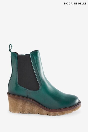 Moda in Pelle Audyn Crepe Wedge Chelsea Green Ankle Boots (Q75427) | £139