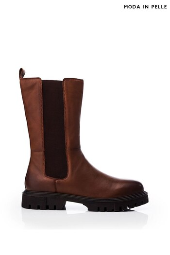 Moda in Pelle Briela Mid Calf Chelsea Ankle Brown Boots Basketball (Q75429) | £99